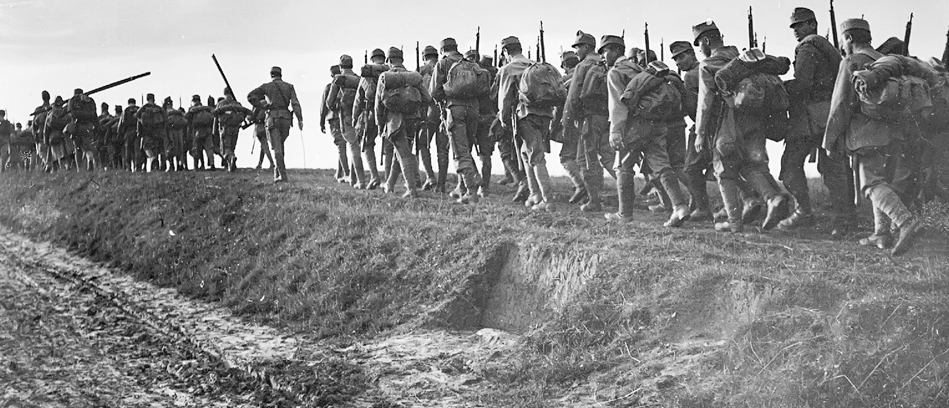 Historical photograph of soldiers marching